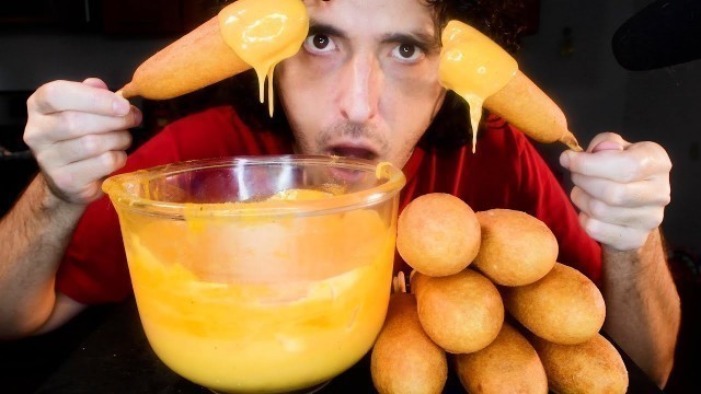 'ASMR CHEESY CORN DOGS Mukbang *NO TALKING MESSY Eating Sounds * | Nomnomsammieboy'