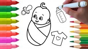 'How to Draw Baby and Accessories Coloring for Kids Learn Colors Animation Drawing Videos for Kids'