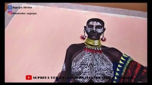 'Body Art and Fashion Illustration I Black Model I Tribal Look'