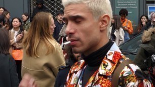 'BLOND GUY WEARING \'RUROUNI KENSHIN\' JACKET @ THOM BROWNE FASHION SHOW IN PARIS 2019.03.03'