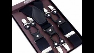 'Man-s Suspenders Black Leather 6 Clips Braces Vintage Casual Suspensorio Tirantes Trousers Strap'