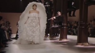 'Kaia Gerber TRIPS on her wedding dress at Givenchy Haute Couture Spring/Summer 2020 fashion show'