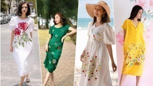 'Thời trang 2022| Linen fashion|Hand Embroidery Dress| Thời trang xuân hè'