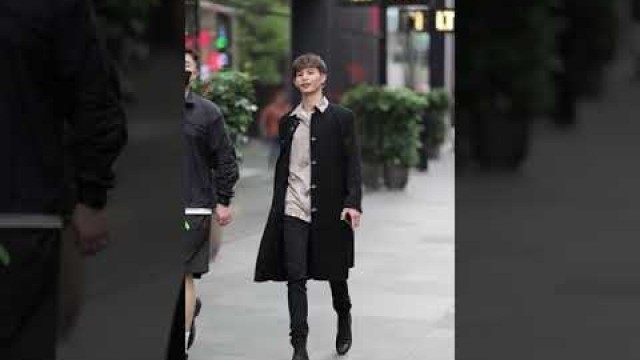 'Chinese Tiktok Mens Street Fashion in Fall With Overcoat Slim Jeans'