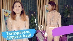 'Pantyhose review and transparent lingerie try on haul Sweet Alise clothes and thong haul fashion'