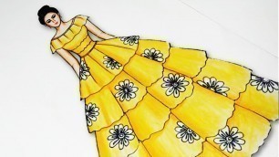 'Beautiful dresses drawing | How to draw Women\'s Floral Dress | Fashion illustration art'