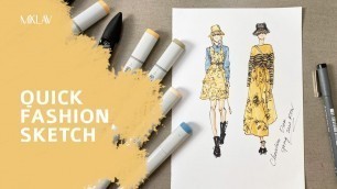 'Time Lapse Fashion Illustration: Quick Marker Sketches | Sketsa Fashion'