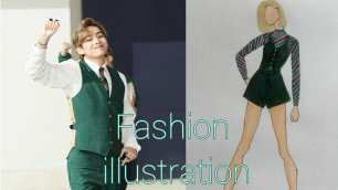 'Fashion illustration inspired by BTS Taehyung\'s outfit in Dynamite MV (speed drawing)'