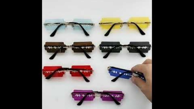 'Small Rectangle Rimless Sunglasses Women 2020 Fashion Blade Shape Vintage Hollow Steampunk Sun Glass'