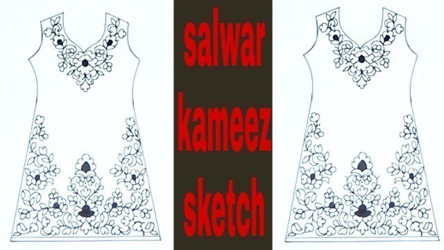 'How to draw embroidery salwar kameez,fashion illustration sketch embroidery dress'