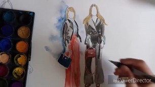 'Suluboya ile moda çizimi | fashion sketch with watercolor'