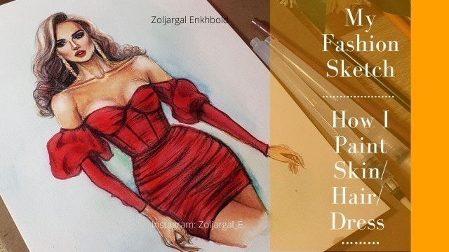 'Fashion Dress Sketch Paint With Water Pen'