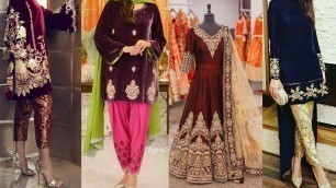 'Very Beautiful Velvet Party Wear Dresses Design Pakistani/ Indian For Girls 2017-18'