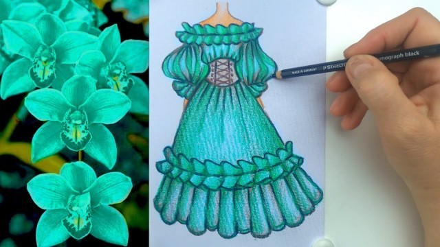 'How to Draw Green Dress - Fashion Sketching'