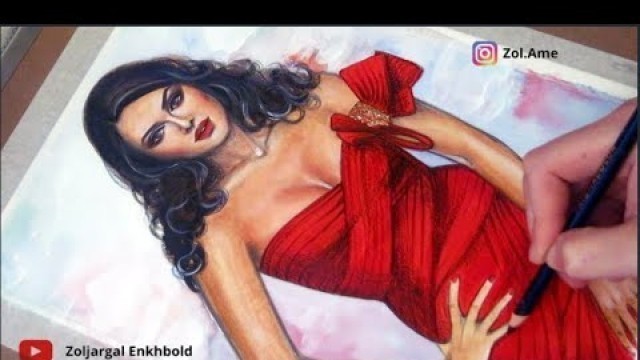 'ASMR \\ Gorgeous Fashion Sketch Slow Painting \\ Aishwarya Rai'