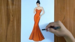 'How to draw a beautiful girl full body / Fashion illustration drawing / Fashion design Illustration'