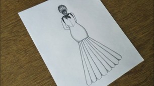 'How To Draw a Girl With Beautiful Dress | Fashion Dress drawing | How to draw fashion girl'