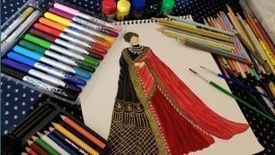 'Fashion illustration indian sari sketching step by step |chesta Designs|'