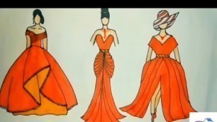 'fashion illustration | how to draw a beautiful dresses | fashion sketches | Art of Ajitha'