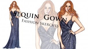 'Fashion Illustration : How to Draw Sequin Gown/jovani dress'