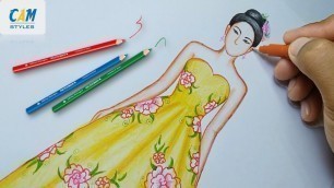 'How to draw Women\'s Floral Dress | Fashion illustration art'