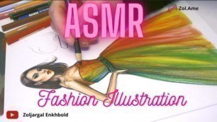 'ASMR|| No Music|| Fashion Sketch Coloring - Rainbow Dress || Zol.Ame'