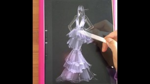 'Fashion Sketch of Marchesa fashion on Ipad Pro'