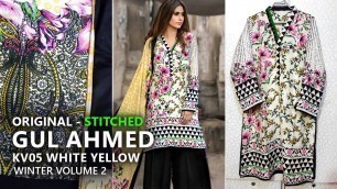 'Gul Ahmed Winter Collection 2017 - Stitched KV05 White Yellow - Pakistani Branded Clothes'