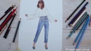 'Fashion Illustration Drawing for Beginners (blue jeans and white blouse)//Rózsahegyi Csenge'