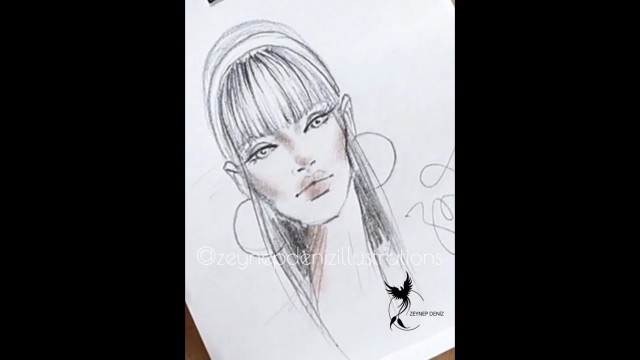 'Fashion sketch tutorial by ZEYNEP DENIZ-Fashion face w/bangs-pencil'