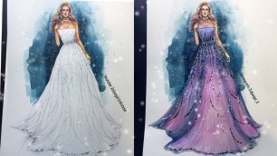 'Fashion Sketch - Gown Speed Painting - Watercolor and Pencils ( beginners level )'