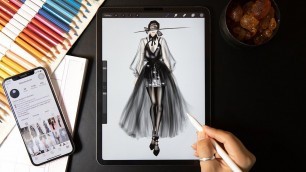 'Digital Fashion illustration tutorial: Tulle skirt, dress, with Procreate on iPad Pro'