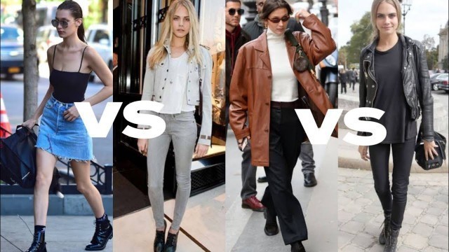 'bella Hadid VS Cara delevinge street style looks comparison'