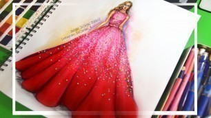 'How to Paint Fashion Sketch - Ombre Sparkling Dress'