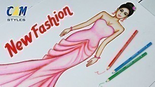 'Drawing Dress Using Color Pencils | Fashion illustration art | Fashion illustration sketches'