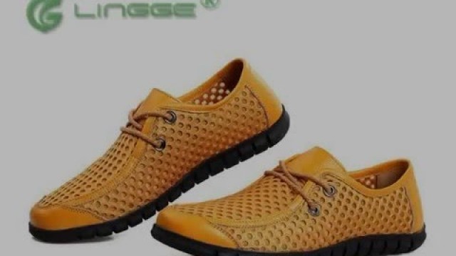 '2016 Summer Men Air Mesh Shoes Breathable Massage Plus Size Genuine Leather Lace up Flats Adult'