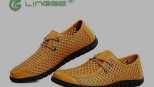 '2016 Summer Men Air Mesh Shoes Breathable Massage Plus Size Genuine Leather Lace up Flats Adult'