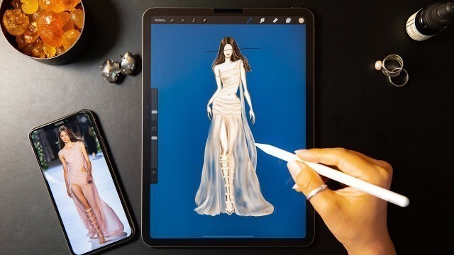 'Procreate Digital Fashion illustration tutorial: Chiffon Dress on iPad Pro'