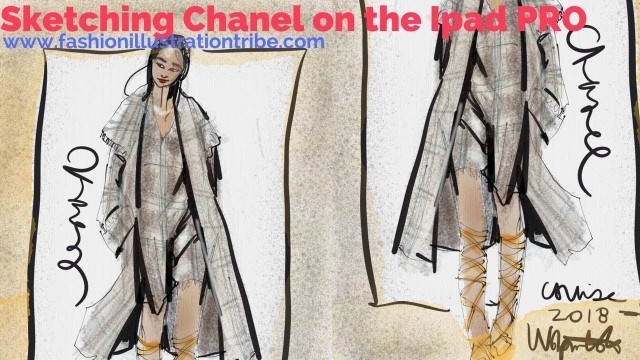 'iPad Fashion Sketching Tutorial- Chanel Resort- plaid, fringe and tweed-'