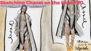 'iPad Fashion Sketching Tutorial- Chanel Resort- plaid, fringe and tweed-'