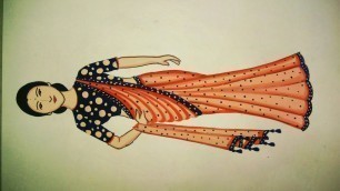 'Fashion illustration women in beautiful saree /model in saree sketch and painting'