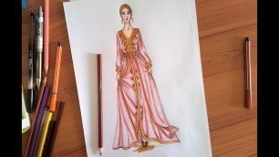 'Fashion Drawing : How To Draw a Velvet Caftan Dress'