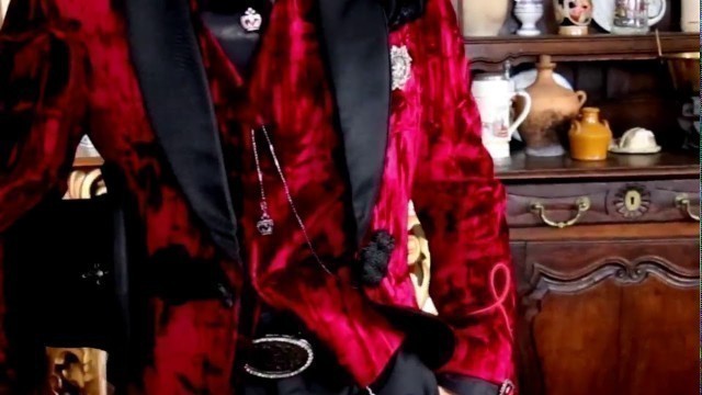 'Red Velvet aristocratic steampunk fashion tuxedo blazer 2978 ONGala'