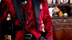 'Red Velvet aristocratic steampunk fashion tuxedo blazer 2978 ONGala'