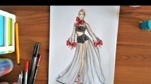 'Fashion Drawing : How to draw chiffon dress'