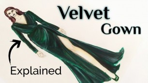 'How to draw Velvet | Illustrate Velvet Gown | Fashion Illustration'