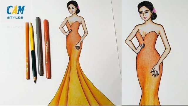 'Dress drawing : How to draw a dress design | Fashion illustration art'