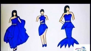 'fashion sketches | fashion illustration | how to draw a beautiful dresses | Art of Ajitha'