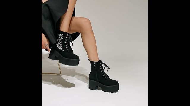 'Gdgydh Fashion Flower Platform Boots Chunky Punk Suede Leather Womens Gothic Shoes #shorts'