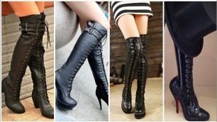 'Most Beautiful Punk Style lace up Over The knee boots for women#short viral'